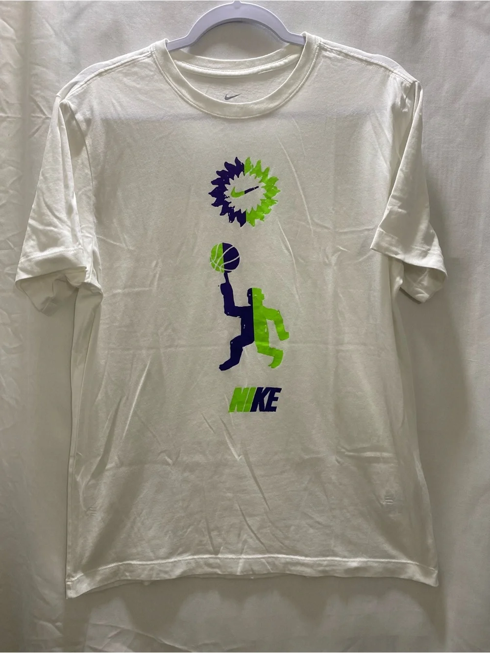 Nike Dri-FIT Graphic Print Crew Neck Short Sleeve White Men's Tee Medium #gym